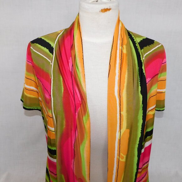 Frank Lyman Womens 10 Multicolour Stripe Waterfall open Cardigan Jacket Coverup - Picture 4 of 8